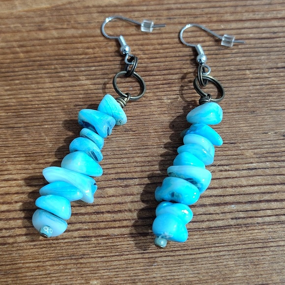 **5 For $20**Blue Nuggets Ladies Long Beaded Earrings / Handmade Ladies Earrings - Picture 4 of 7